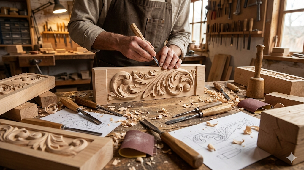 Master craftsman working on wood